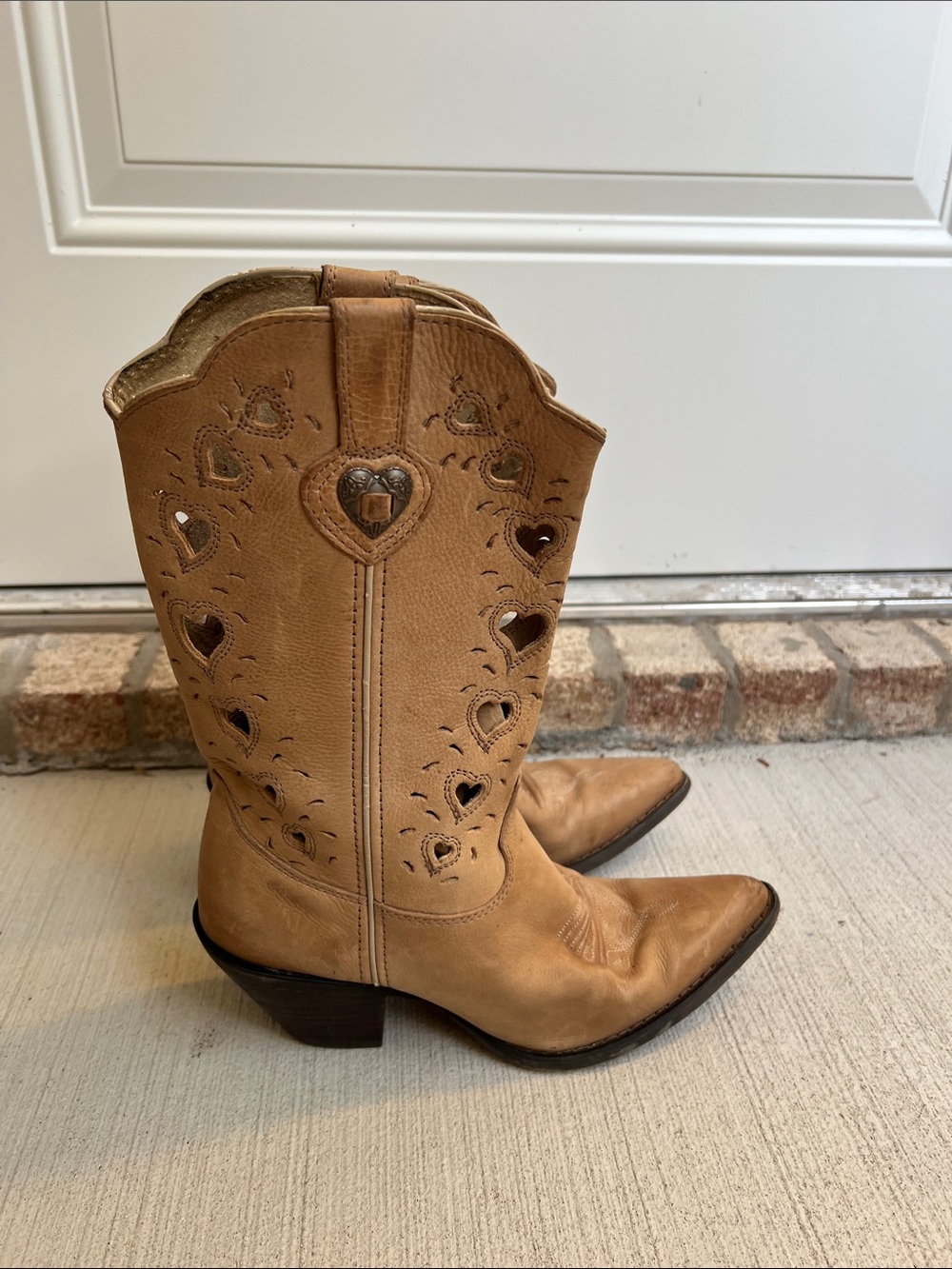 Durango Tan Leather Heart Cutout Western Cowboy Boots Size 7.5